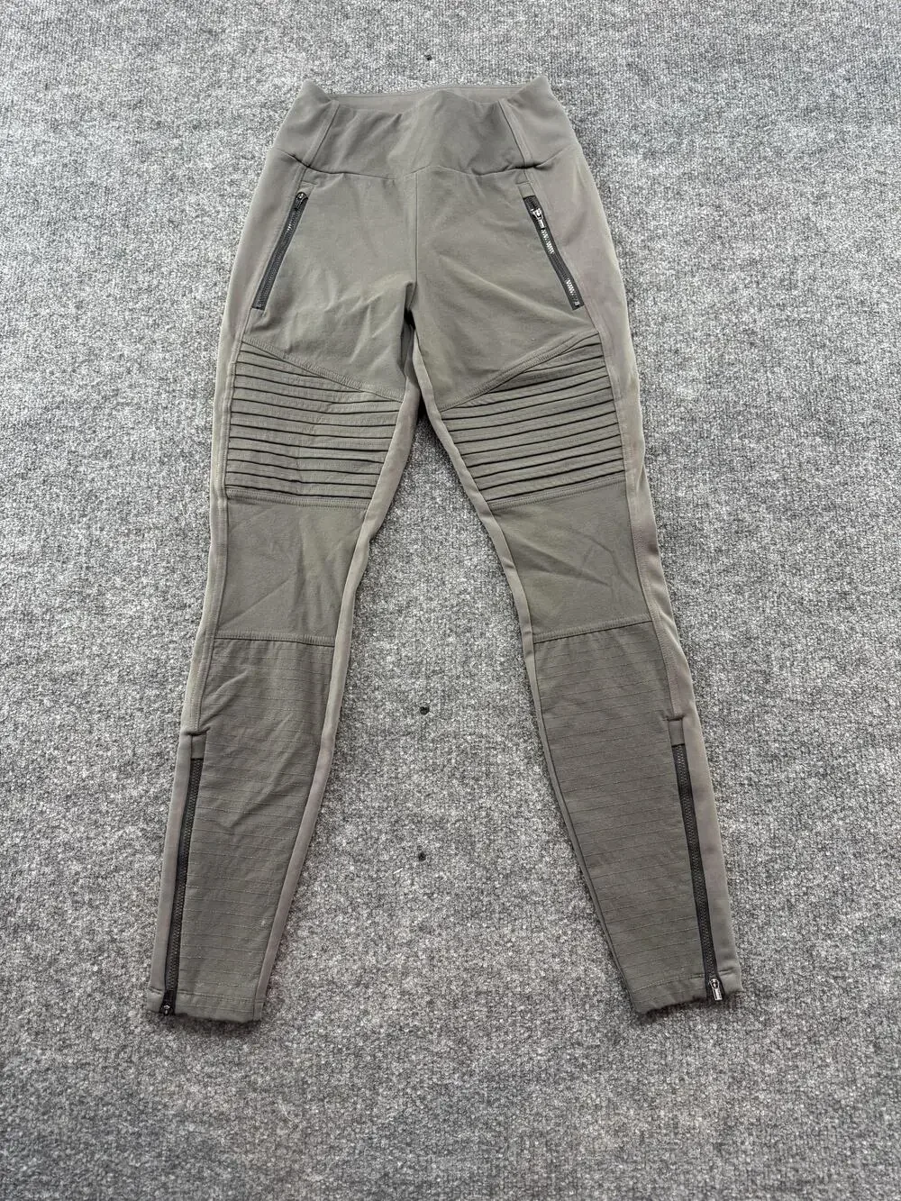 Athleta Headlands Hybrid Moto Tight Leggings Womens 4 Green Ankle Zip Pockets